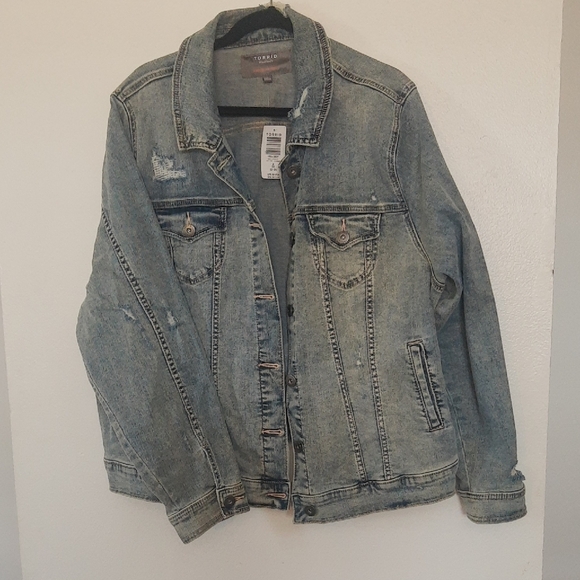 Torrid Blue Jean Jacket with Distressed Look - Picture 1 of 3